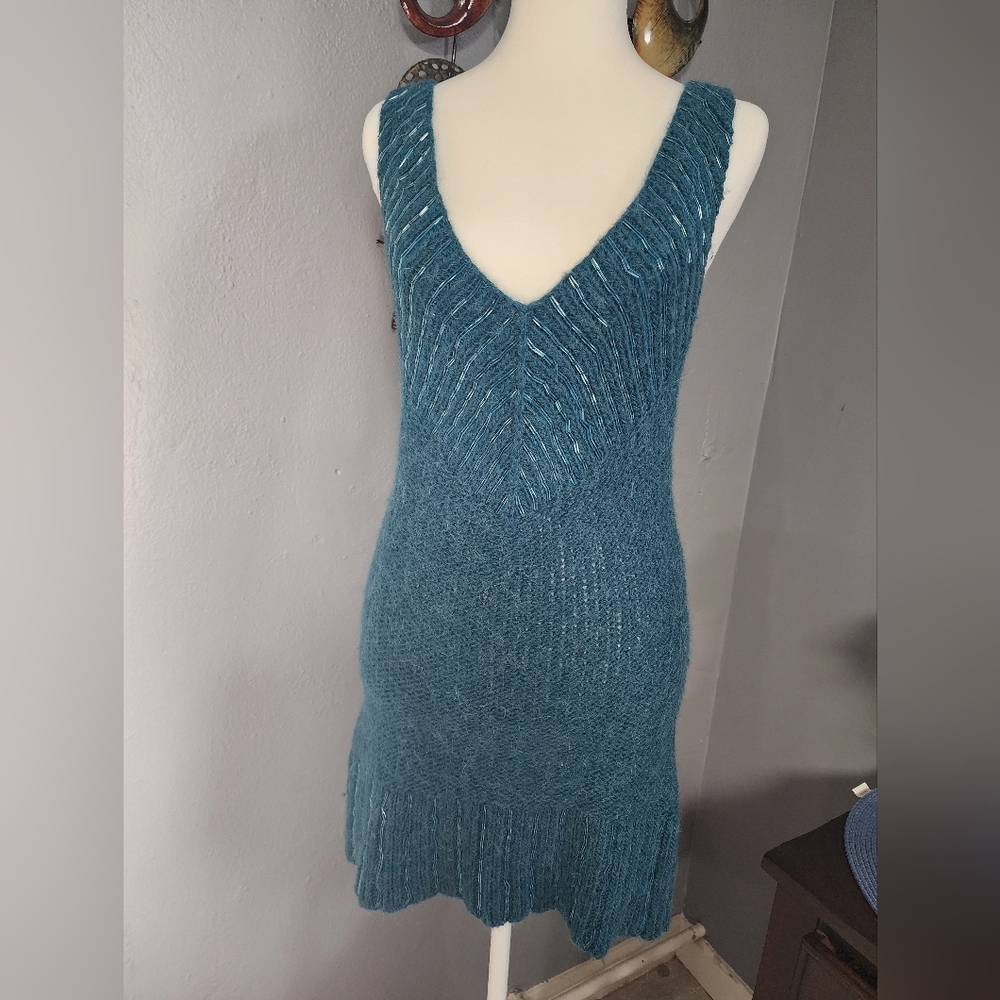 Teal sparkly alpaca blend sleeveless sweater dress/ Sizes M